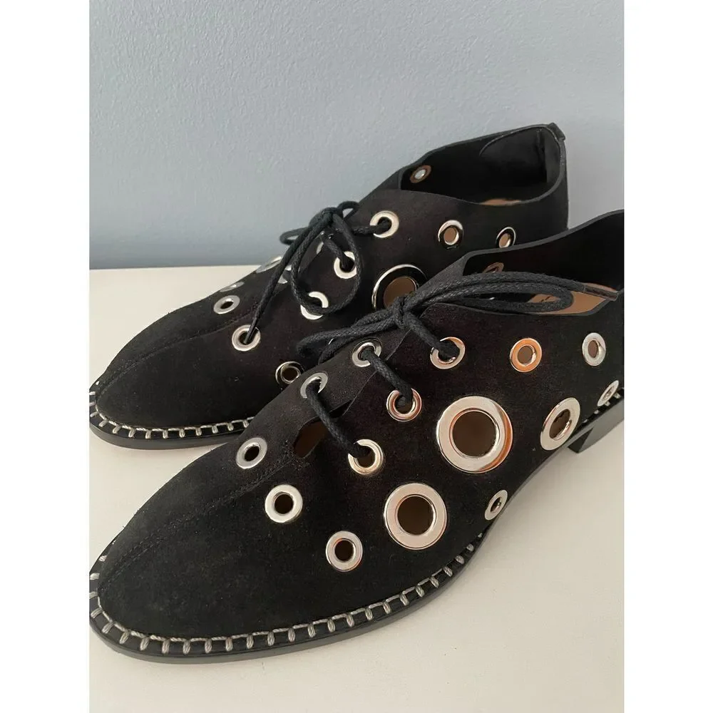 Proenza Schouler Circle Grommet Black Suede shoes 37 1/2